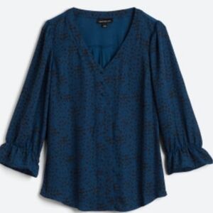 FORTUNE & IVY Blue Ruffled Blouse with Puff Sleeves